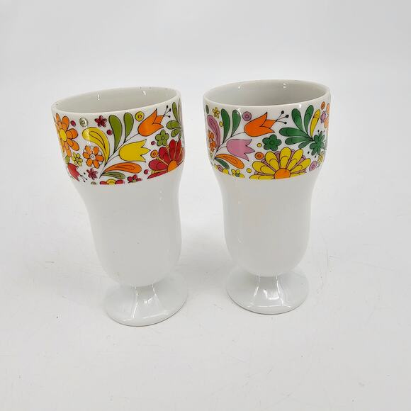 Vintage Mid Century 2 PC Floral Parfait Dessert Cups Made in Japan Hippie Boho - Picture 2 of 8